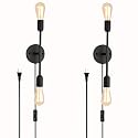 BANGANMA 2-Light Black Bathroom Vanity Light Fixtures?Modern Industrial Wall Light Fixtures with On/Off Switch Cord, Plug in Wall Sconce Set of Two