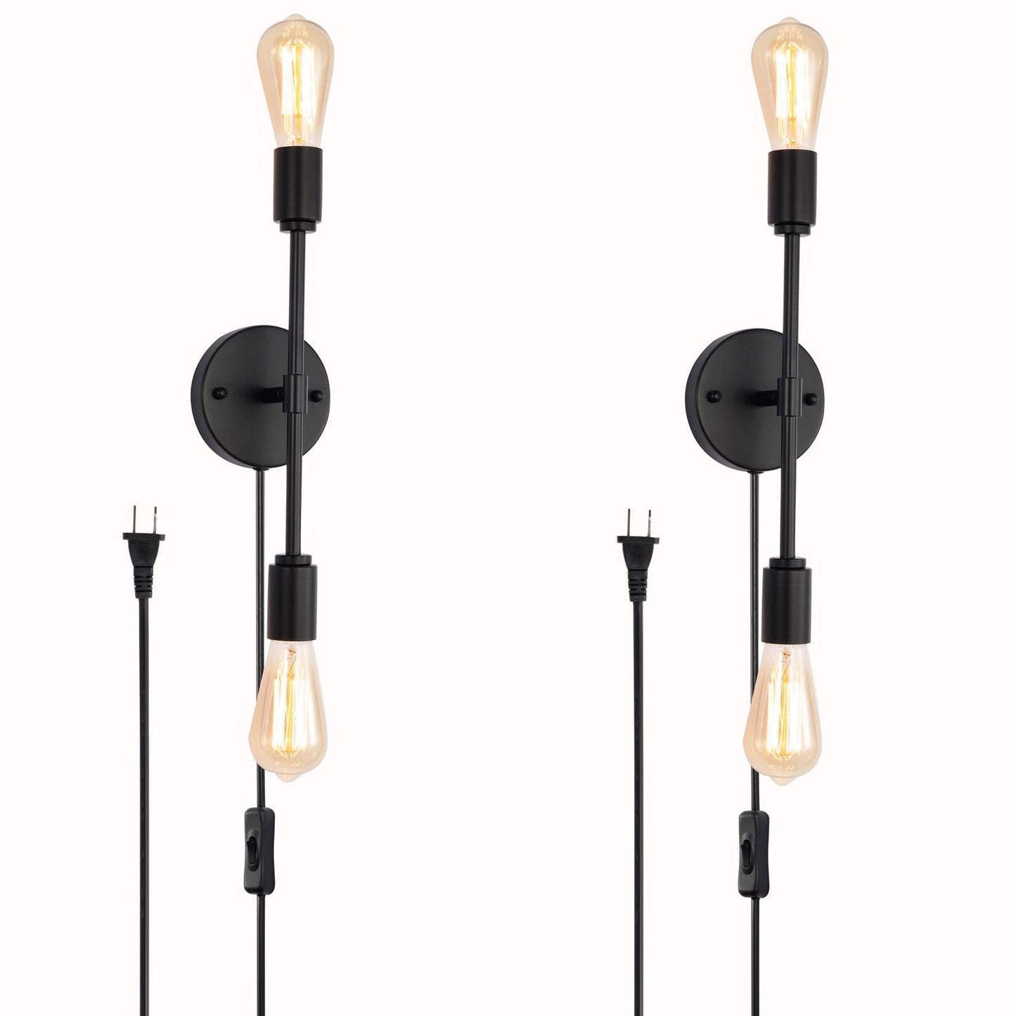BANGANMA 2-Light Black Bathroom Vanity Light Fixtures?Modern Industrial Wall Light Fixtures with On/Off Switch Cord, Plug in Wall Sconce Set of Two