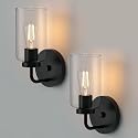 Zevluck Wall Sconces Set of 2, Modern Wall Light Fixtures with Clear Glass Shade, Matte Black Bathroom Vanity Light, Hardwired Vanity Wall Lamps