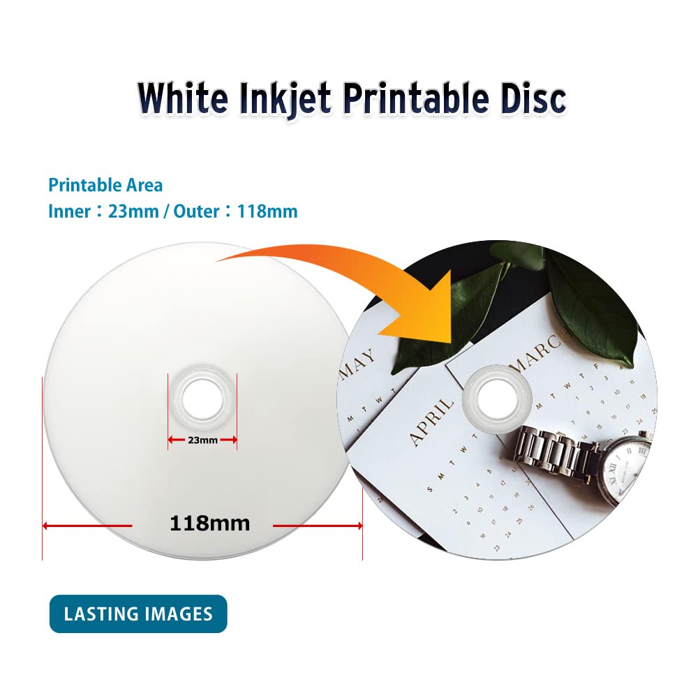 PlexDisc CD-R 700MB 52X White Inkjet Hub Printable Discs | 100 Pack Cake Box (FFP) | Blank CDs for Burning Music, Photos, Data | Writable Recordable