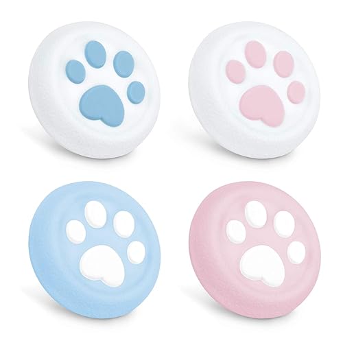 GeekShare Cat Paw Controller Thumb Grips Compatible with PS4, Thumbsticks Cover Set Compatible with Switch Pro Controller (Pink & Blue)