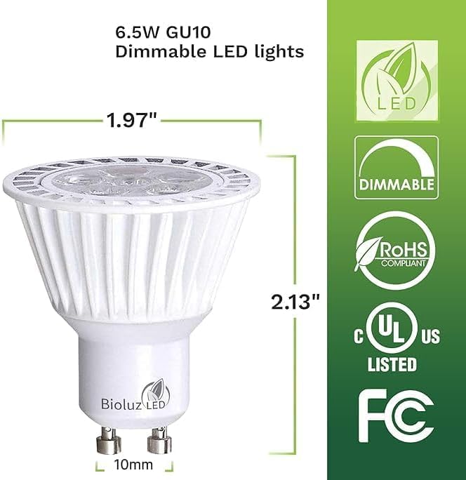 Bioluz LED 5 Pack LED Bulbs Commercial Grade GU10 LED Light Bulb Dimmable 3000K, 50W Halogen Replacement, LED Lights for Bedroom & Home Decor, 120V UL