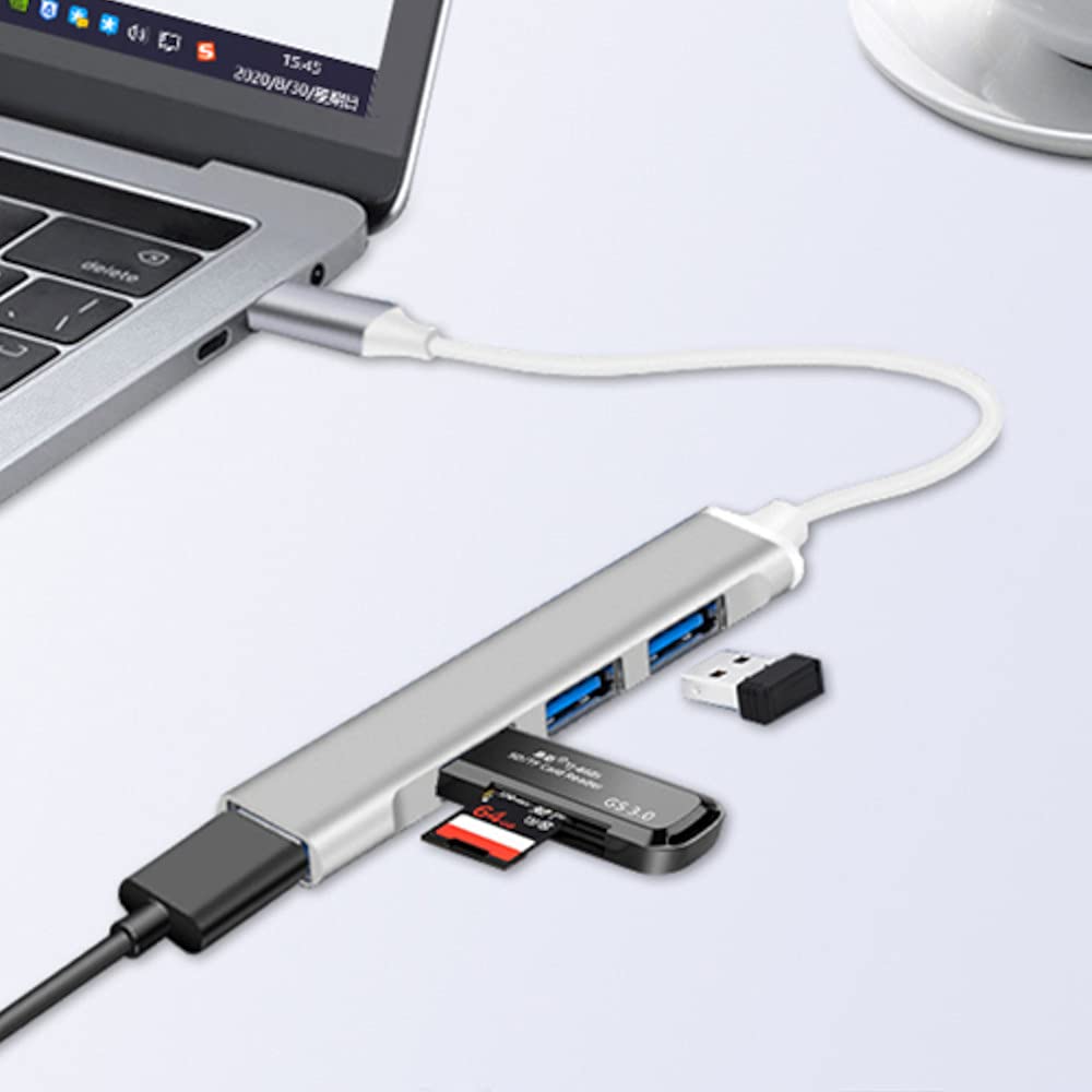 JacobsParts USB-C Type C to USB 3.0 4 Port Hub Splitter for MacBook Pro/Air, iPad, PC, Chromebook, Phone (Silver)