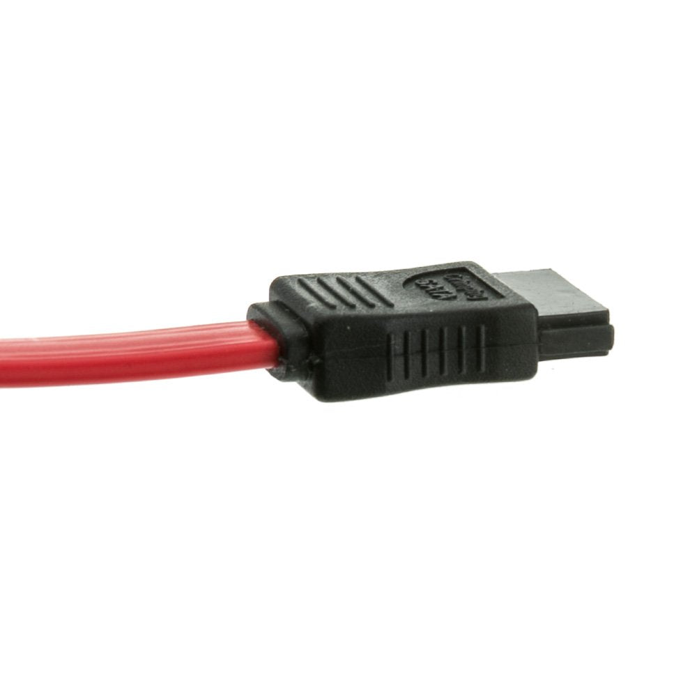 CableWholesale 1.5 Feet Serial(ATA) Cable, SATA to 90 Degree Right Angle SATA Connector, Single Right Angle SATA Cable, 26 AWG, Red, eSATA Male