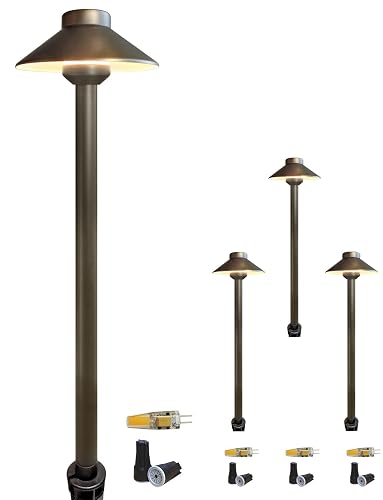 COLOER Brass Low Voltage Pathway Lights Wired 4-Pack with 3W LED G4 Bulb,12V Waterproof China Hat Outdoor Path Lighting for Yard, Patio, Landscape