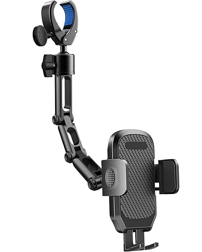 Quyee Phone Holder Car, Rear View Mirror Phone Holder - Aluminum Alloy Mount Multi-Angle Adjustment Rotatable and Retractable Compatible with All 4-7