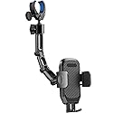 Quyee Phone Holder Car, Rear View Mirror Phone Holder - Aluminum Alloy Mount Multi-Angle Adjustment Rotatable and Retractable Compatible with All 4-7