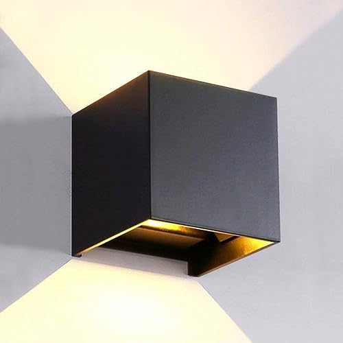 LANFU LED Aluminum Waterproof Outdoor Wall Sconce, 100-277V 3000K Outdoor Cube Square Wall Light Warm Light 2 LEDs Black 6W Outside Wall Lights
