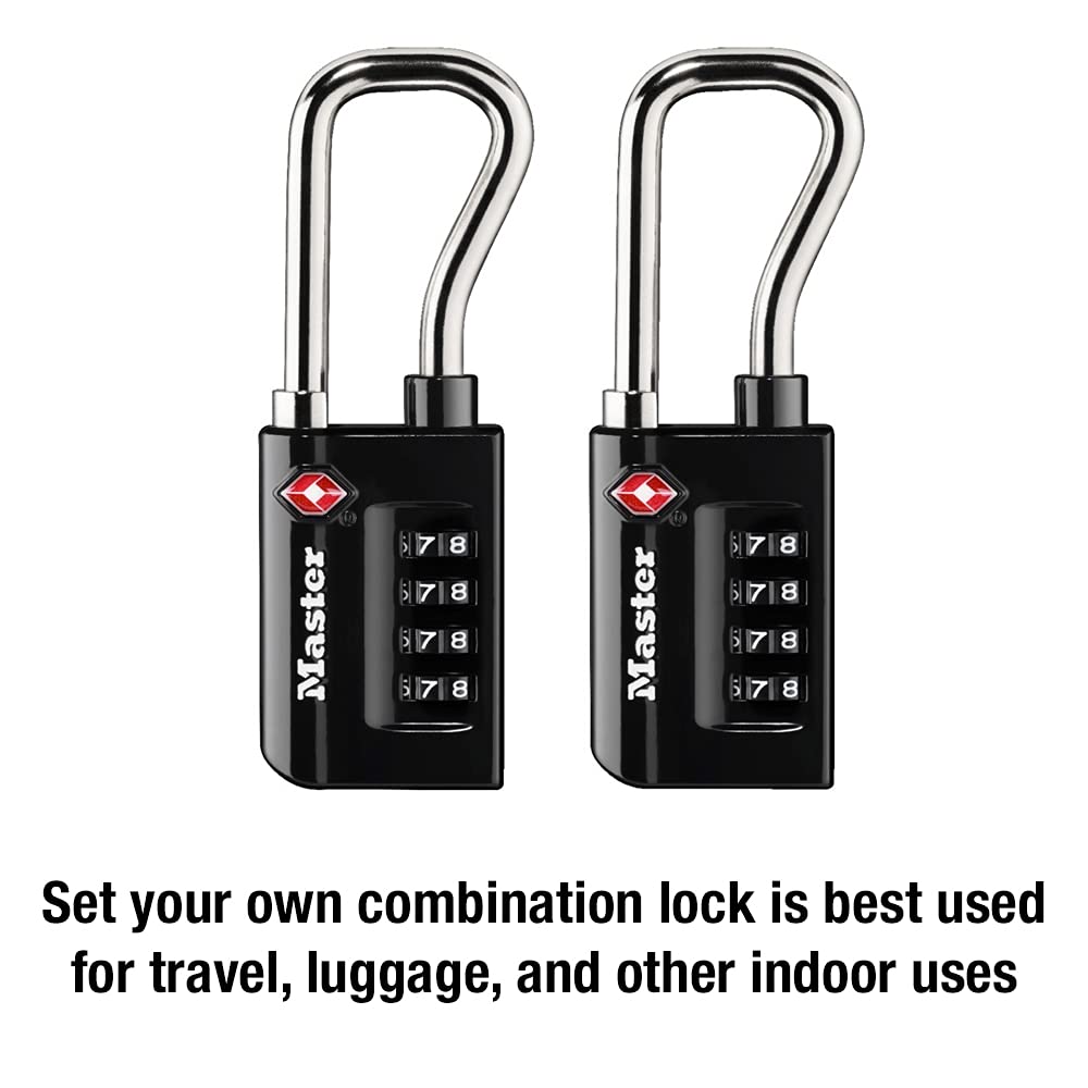 Master Lock TSA Approved Luggage Locks 2 Pack – Set Your Own Combination Travel Padlocks for Suitcases, Backpacks & Bags (4696T, Black)
