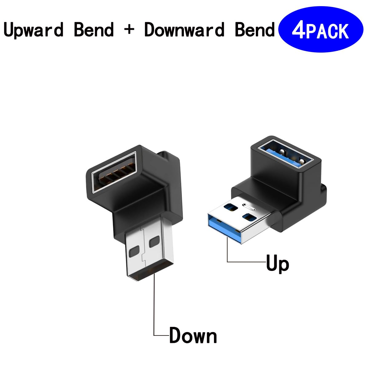 rgzhihuifz 4 Pack USB 3.0 Adapter 90 Degree Male to Female Combo Vertical Up and Down Angle Coupler Connector?USB 3.0 Male to Female 90 Degree Right