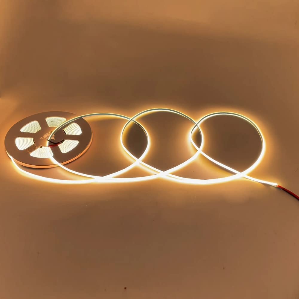 New DC 12V/24V 3MM Thin PCB Premium High Brightness COB LED Strip Flexible High Density Chips CRI 90+ UHB Warm Natural White Light 5M (DC 12V, Warm
