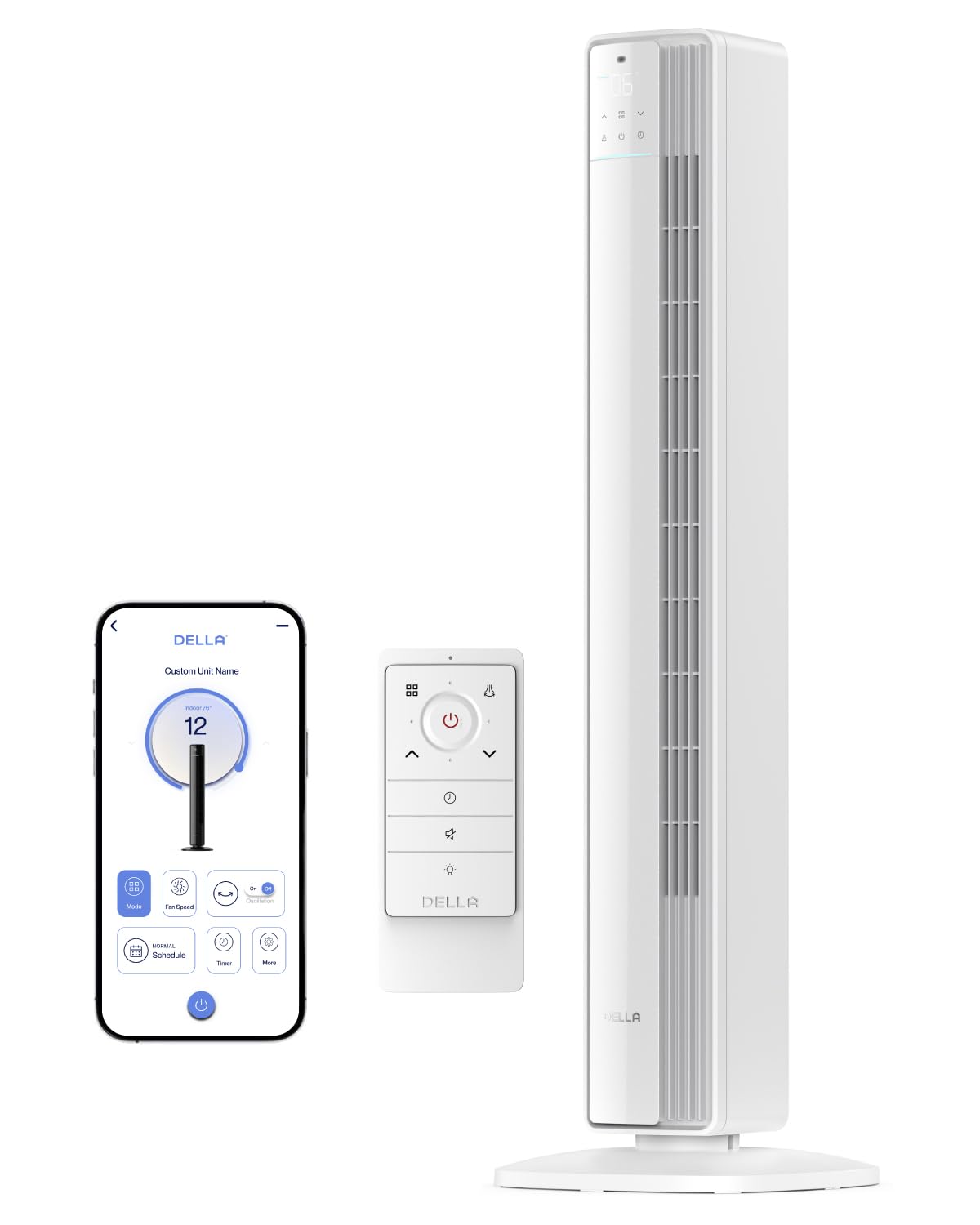 Della 42" Smart Tower Fan, Ultra Quiet 23dB Cooling Fan with 12 Speeds, 90° Oscillating, 28ft/s Airflow, DC Motor, 24H Timer, Voice/App/Remote Control