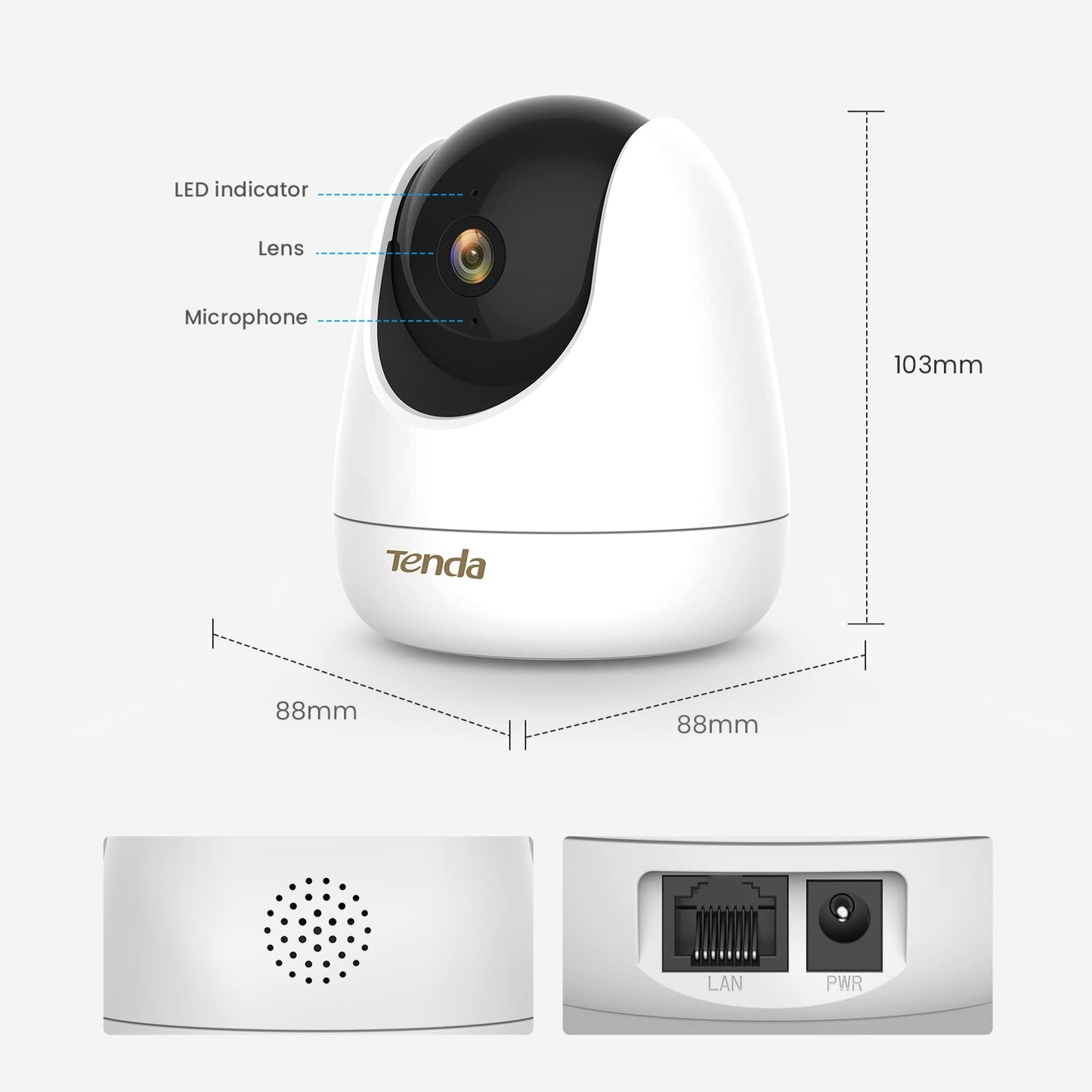 Tenda 2.5K Security Camera Indoor,4 MP Pet/Baby Cameras for Home Security, 2-Way Audio, Human/Pet/Baby Crying Detection, Night Vision, Plug-in WiFi