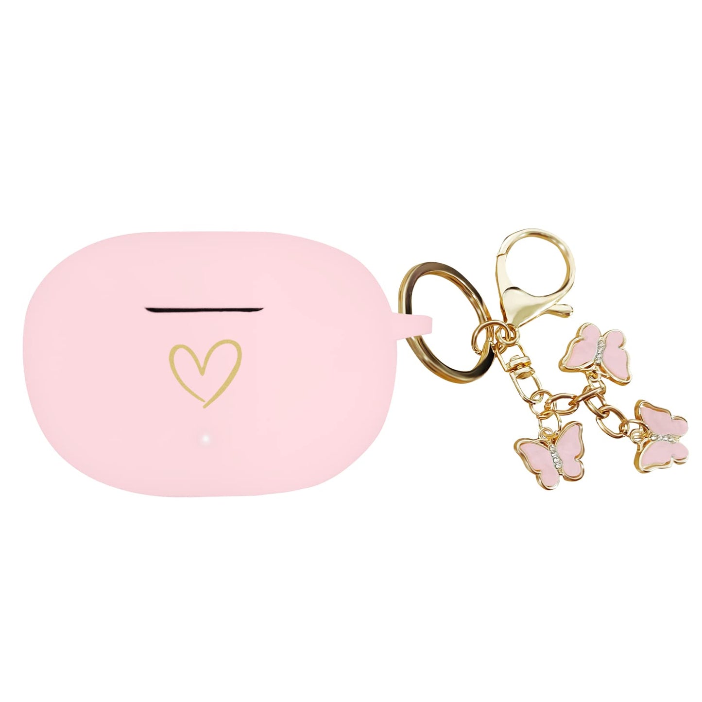 AIIEKZ Compatible with Beats Studio Buds 2021, Soft Silicone Case with Gold Heart Pattern for Beats Studio Buds Case with Cute Butterfly Keychain