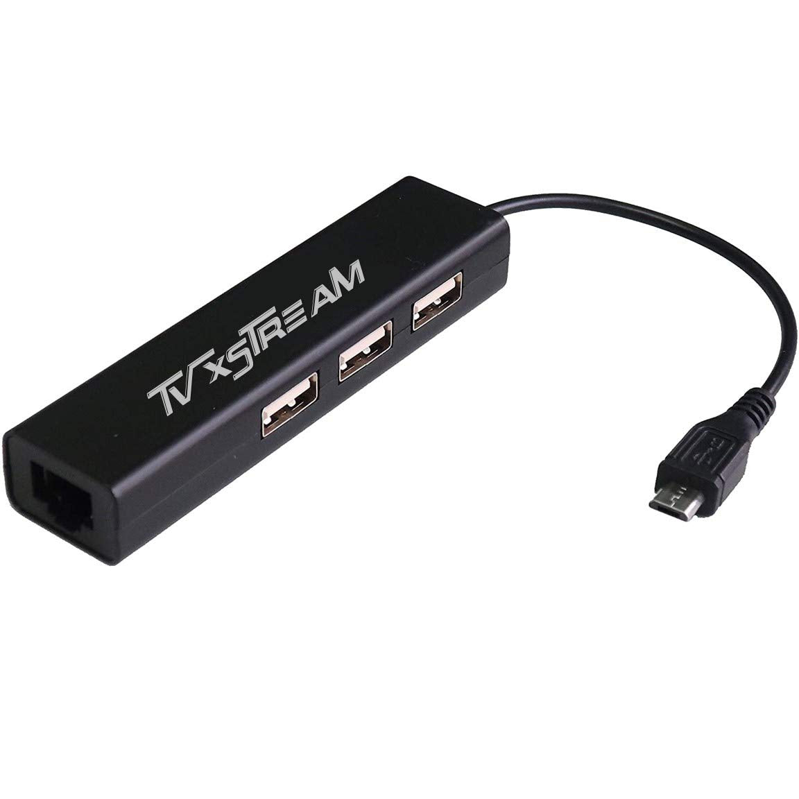 TV xStream LAN Ethernet Adapter with 3 USB Port Hub with Micro USB Power for TV Streaming Devices, Stick 2nd Gen, 3rd Gen 4K firestick, Plus USB to DC
