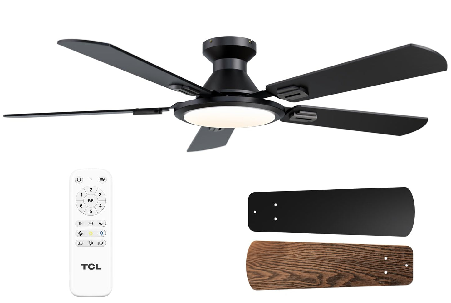 TCL Ceiling Fans with Lights, 52 Inch Low Profile Ceiling Fan with Light and Remote Control, Flush Mount, DC Reversible Motor, Noiseless, 6 Speeds