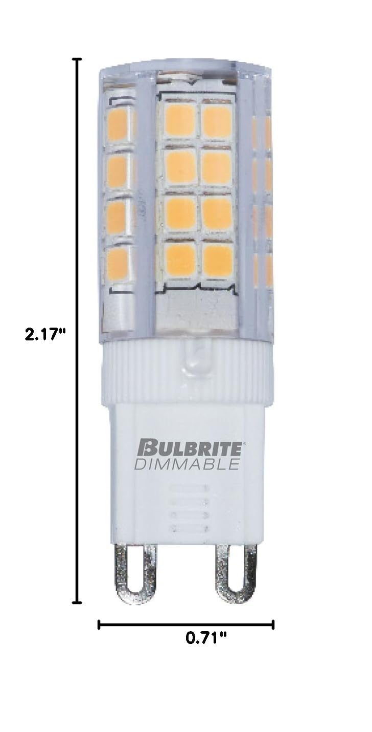 Bulbrite LED Mini T6 Dimmable Bi-Pin Base (G9) Light Bulb 40 Watt Equivalent 3000K, Clear 2-Pack