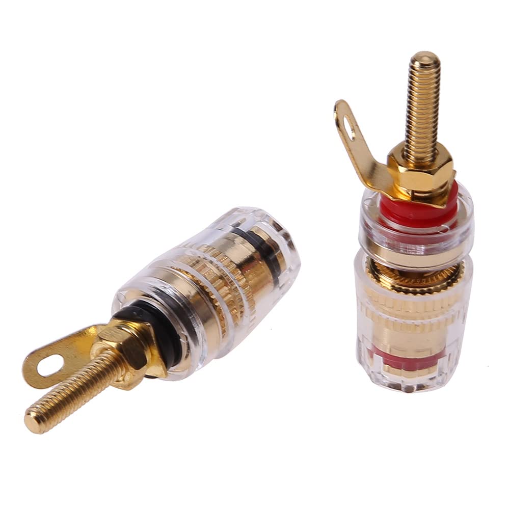 CCeCCe 4 Pack Amplifier Terminal Connectors Insulated Binding Post Ends 5-Way Gold Plated 4mm Banana Female Socket Jack Plug Long Thread M4 Screw