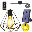 YUMAMEI Solar Pendant Lights, Solar Powered Shed Light with Pull Cord and Remote for Outdoor Indoor, Solar Chandelier, Gazebo Lights with Adjustable