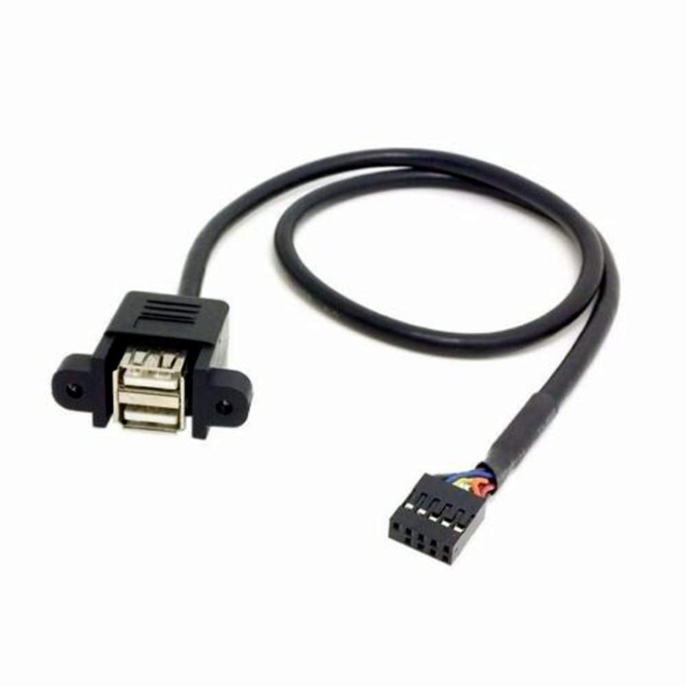 ANRANK 50cm Dual USB 2.0 Type A Female to Motherboard 9Pin Header Cable Adapter with Screw Panel for Computer, Tablet, Printer, Barcode Scanner, Car