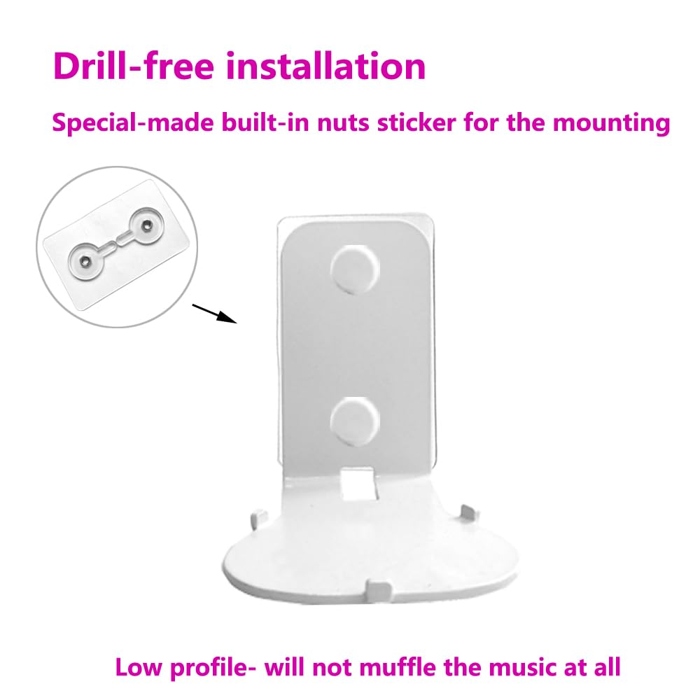 EMAQUIN Wall Mounts Brackets for Sonos Roam 2/Sonos Roam/Sonos Roam SL(Include 2 PCS,Drill Free,Sturdy Metal,Enduring Paint Finish,Easy Install,White)