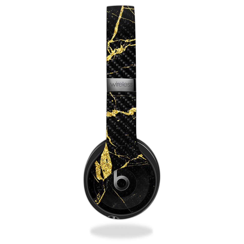 MightySkins Carbon Fiber Skin for Beats by Dr. Dre Solo 3 Wireless - Black Gold Marble | Protective, Durable Textured Carbon Fiber Finish | Easy…
