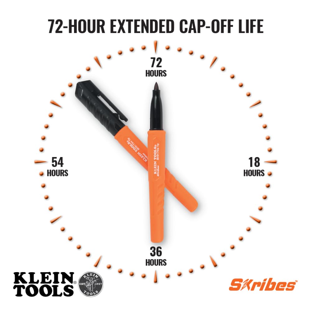 Klein Tools 8610112 Skribes Fine Tip Permanent Markers, Professional-Grade Ink, Multi-Surface Jobsite Marker for Wet, Dry and Oily Surfaces, Black