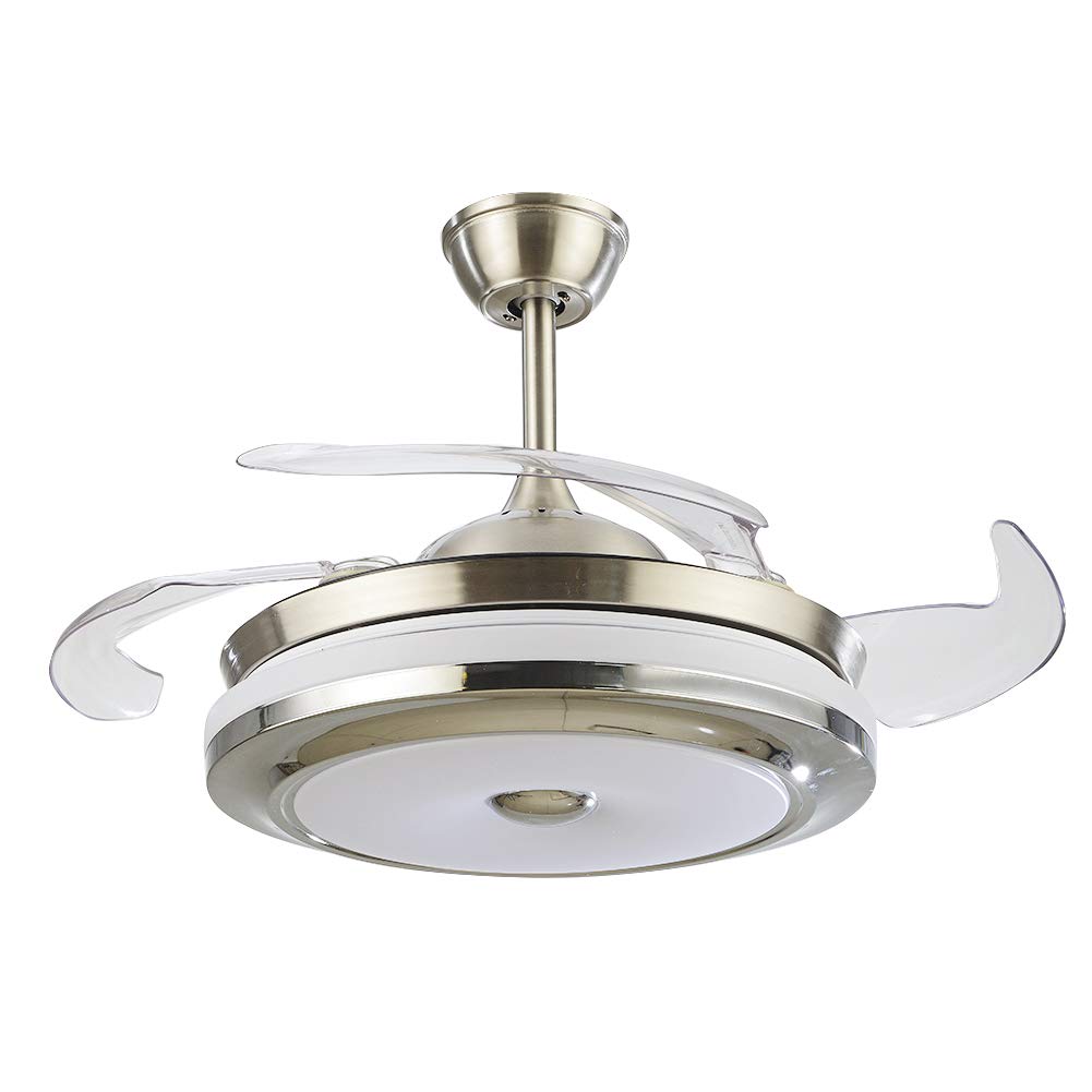 FINE MAKER 36" Ceiling Fans with Lights Remote Control, Modern Silver Retractable Ceiling Fan with 3 Colors Change 3 Speeds Contemporary Fandelier