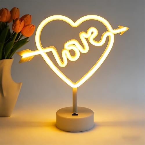 LOVE Heart Shaped Neon Night Light - USB/Battery Operated, Switch Control Desk Lamp for Bedroom Living Room Decor Gift ,Valentine's Day Wedding Party