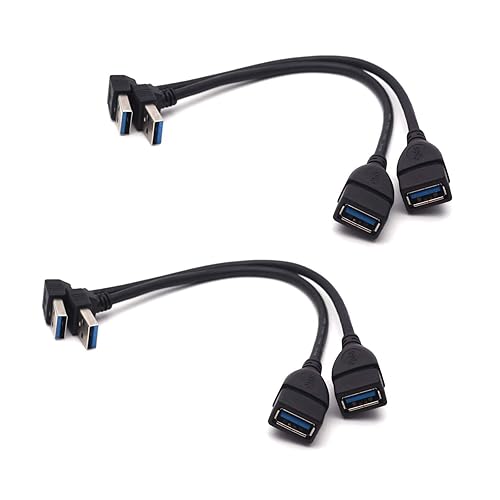 Antrader USB 3.0 Right Angle 90 Degree UP & Down Extension Cable Male to Female Converter Data Adapter Cord 2 Pairs