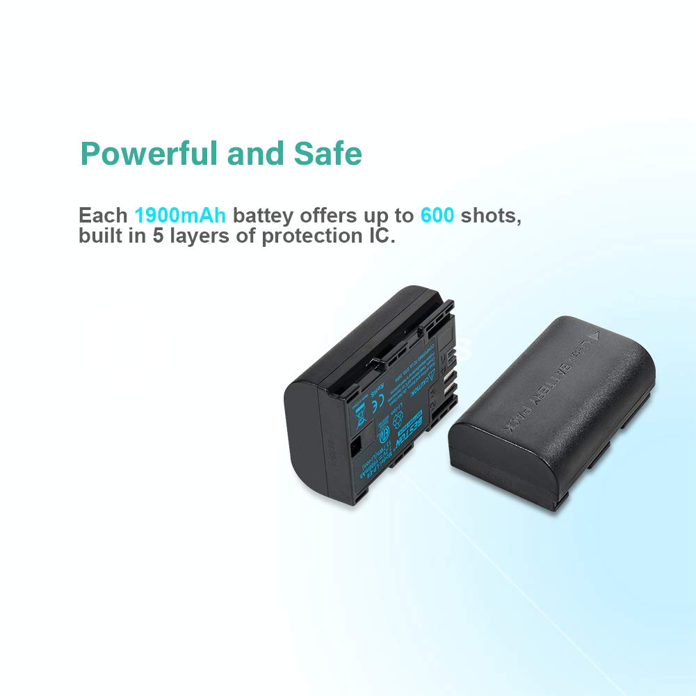 BESTON 2-Pack LP-E6N Batteries & Dual Battery Charger for Canon EOS R, R5, 60D, 70D, 80D, 90D, 5D Mark II, III, IV, 6D Mark II, 7D Cameras