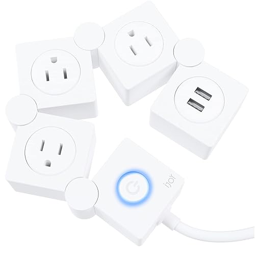 iJoy Flexible Power Strip - 3 AC Outlets and 2 USB Charging Ports with 5 Ft Extension Cord, Power Strip Surge Protector White, Decorative Surge