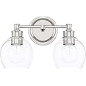 Capital Lighting 121121PN-426 Mid-Century Clear Glass Bath Vanity Wall Mount, 2-Light 200 Total Watts, 10" H x 15" W, Polished Nickel