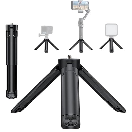 Mini Camera Tripod 2-in-1 Desktop Stand & Grip Handle - Ultra Portable Geared Heads Tripod for DSLR Webcam Phone 1/4” Mount 2oz Lightweight