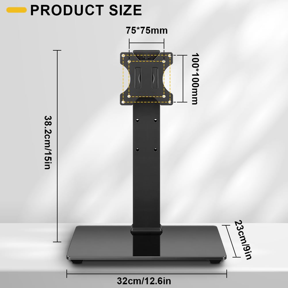 WKWKER Universal TV Stand for 13-32inch LED LCD Table Top Television Stand with 45 Degree Height Adjustable Swivel TV Stand Mount with Tempered Glass