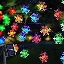 Dazzle Bright 100 LED Solar Christmas Snowflake Lights Outdoor, 39 FT Solar Powered Snowflake String Lights Waterproof for Xmas Tree, Holiday, Wedding