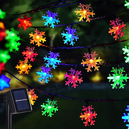 Dazzle Bright 100 LED Solar Christmas Snowflake Lights Outdoor, 39 FT Solar Powered Snowflake String Lights Waterproof for Xmas Tree, Holiday, Wedding