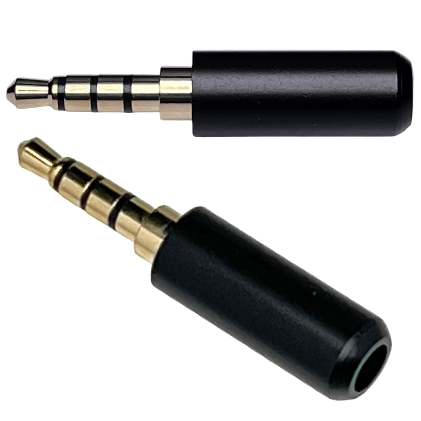 3.5mm TRRS 4 Pole Male Plug, Gold Plated Solder Headphone Jack with Black Metal Housing, 10 Pack