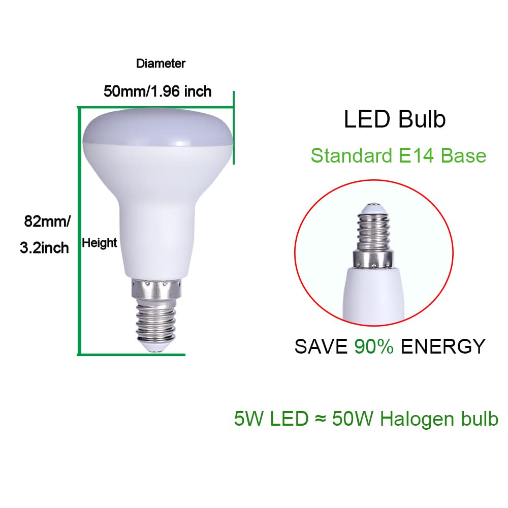 ukzboss R50 E14 Base 5W LED Bulb 6000K 120V Dimmable Replace 50W Reflector Incandescent Bulb (Cool White 6000K)