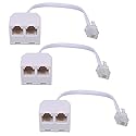 Phone Line Splitter RJ11 Male to Female Two Way Phone Line Splitter Converter RJ11 6P4C Plugs for Telephone, Fax Machine (3 Pack)