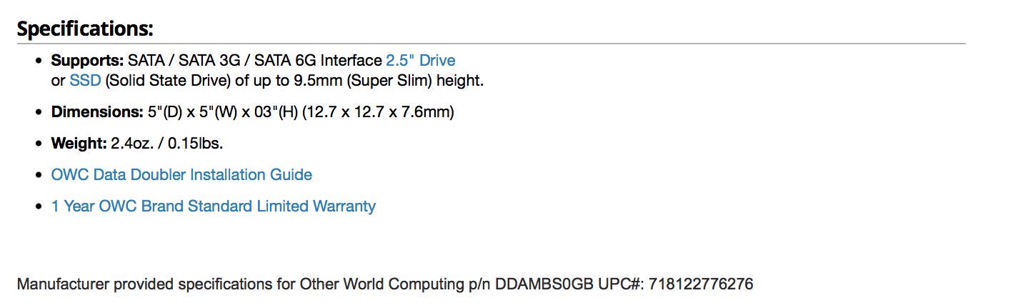 OWC Data Doubler, Optical to SATA HD Converter Bracket Solution for Mac Laptops, (OWCDDAMBS0GB)