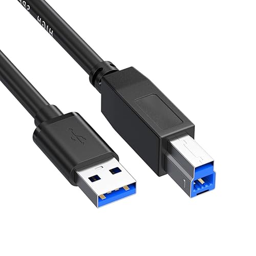 Pocxwa USB 3.0 Printer Cable, USB-A to B Male Cord 5Gbps Data Sync Compatible with Printers, Scanner, Docking Station, External Hard Drivers, Monitor
