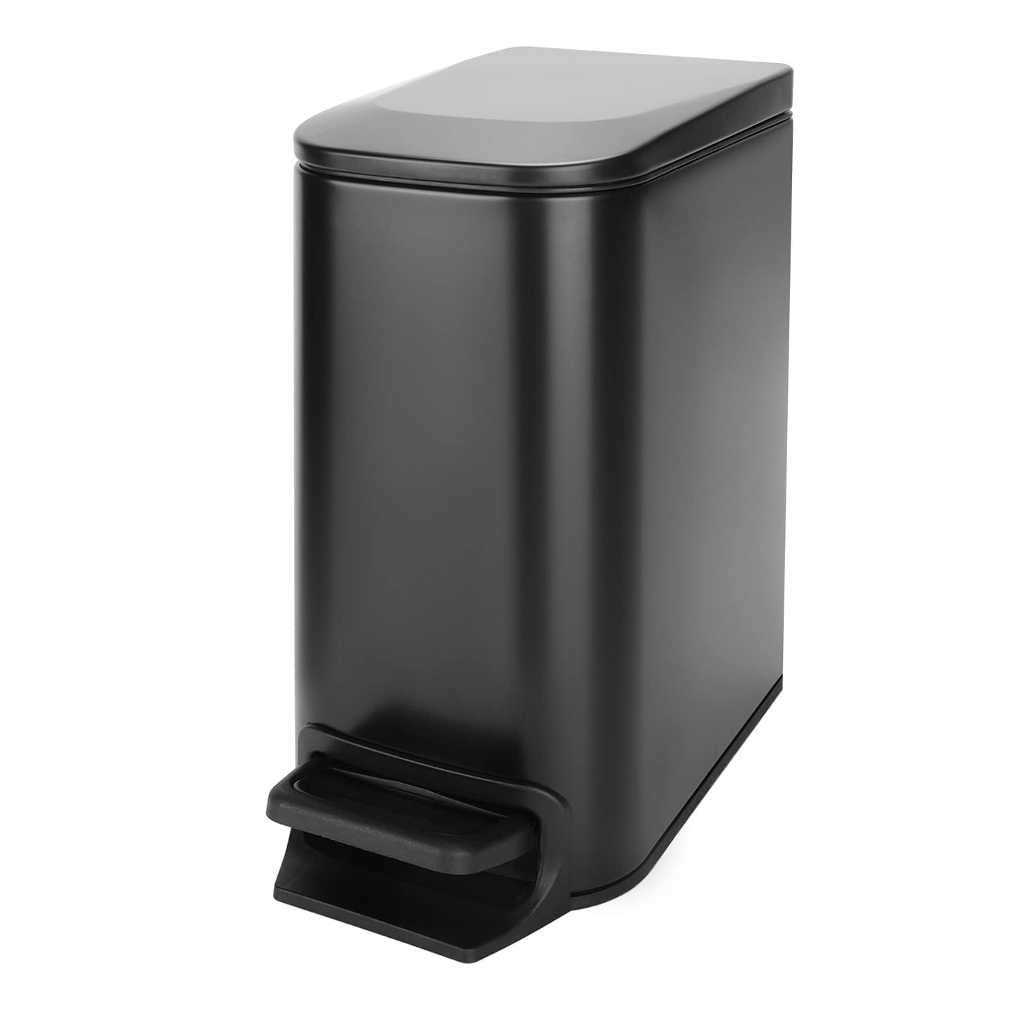 Cesun Small Bathroom Trash Can with Lid, Soft Close Step Pedal, 6L/1.6 Gal Stainless Steel Garbage Bin with Removable Bucket, Matte Black