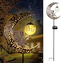 Solar Garden Lights Outdoor Decor,Moon Fairy Crackle Glass Lights,Waterproof Warm White LED Metal Stake Ornament,for Walkway Backyard Patio Lawn
