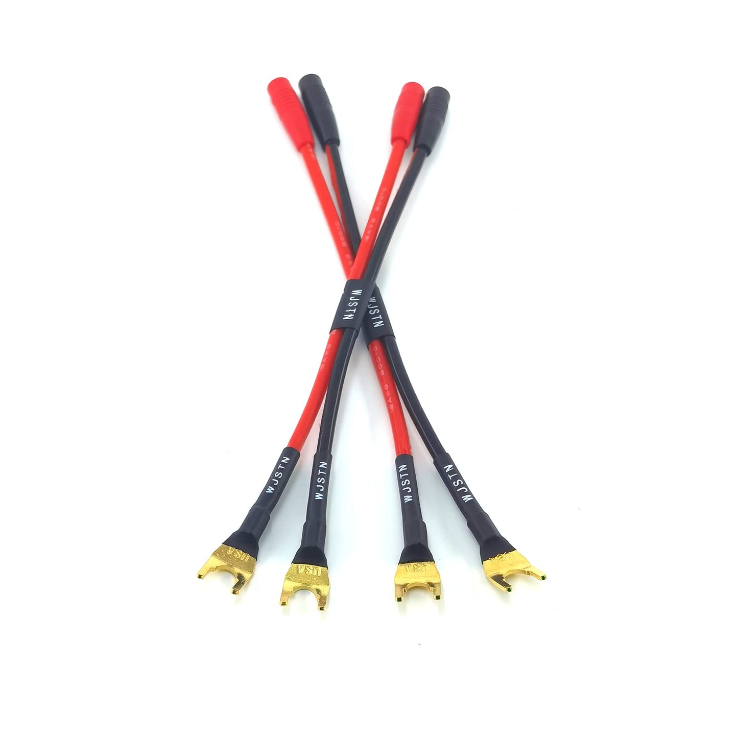 WJSTN Spade Plug to Banana Jack Adapter Cable, 4mm Banana Jack Female to Fork Spades Cable 2 Pack (6in)
