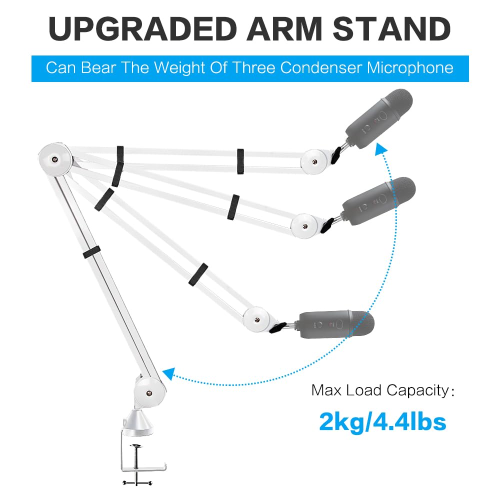 BOMGE Microphone Boom Arm Mic Stand Adjustable Clip Studio Suspension Scissor Arm Mount for Blue Snowball, ICE, Blue Yeti,Radio Broadcasting and Game