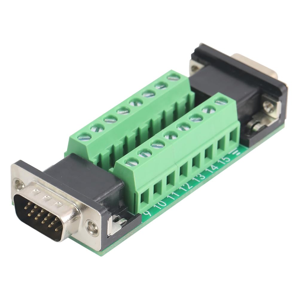 Jienk 1Pcs VGA HDB15 3 Row Male to Female Breakout Board, RS232 D-SUB Serial to 15pin Port Terminal Gender Changer Connector