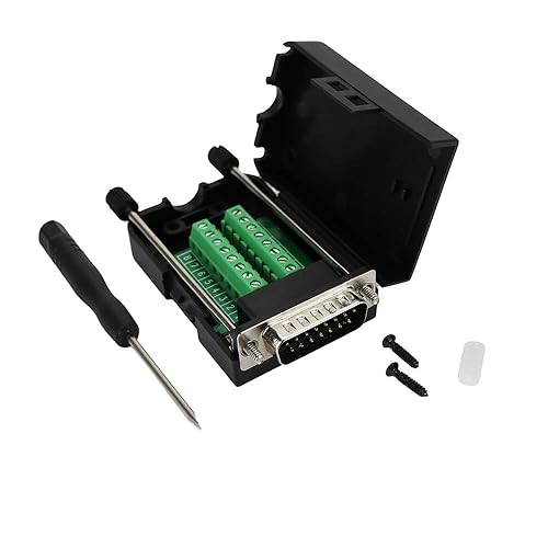 Avanexpress DB15 Male D-SUB 15 Pin Jack Port to Terminal Breakout Board Connector, 2 Row Plug with Case