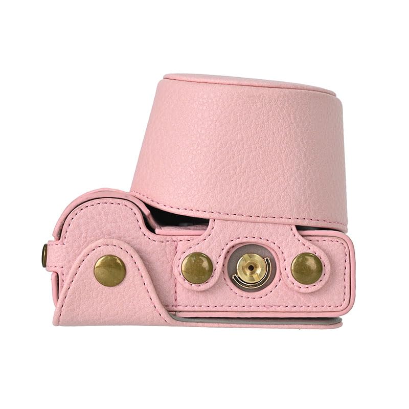BMAOLLONGB ZV-E10 Case, Handmade PU Leather FullBody Camera Case Bag Cover for Sony Alpha ZV-E10 Bottom Opening Version + Neck Strap (Pink)