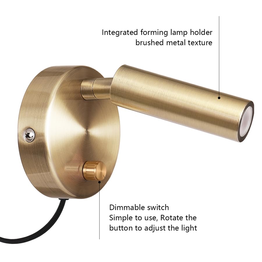 Agese Surface Wall Mounted Reading Light Sconces Lamp Physical Knob Dimmer Switch LED 5W Warm White 3000K (Bronze Plug Cord)